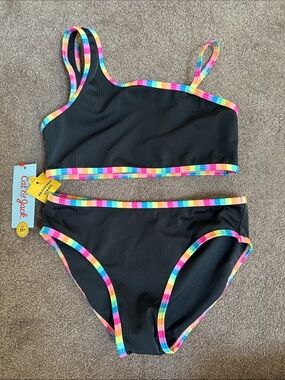Cat & Jack Black Girls' Two-Piece Bikini with Rainbow Trim